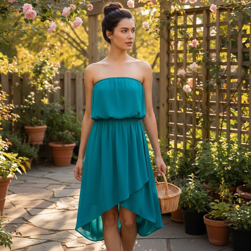 Express Convertible Strapless High Low Hem Dress